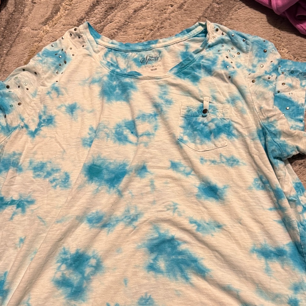 style & co Blue and White Tie-Dye T-Shirt